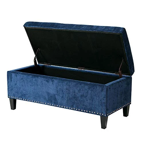 Joveco Storage Ottoman Bench Microfiber Rectangular Button Tufted Footstool Toy Chests & Storage Room Organizer (Dark Royal Blue) - Image 4