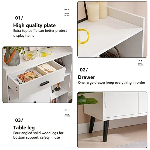 Usikey Storage Cabinet, Bathroom Storage Cabinet With 1 Large Drawer, 2 Doors & 3 Shelves, Kitchen Storage Cabinet, Accent Cabinet For Living Room, Bedroom, Entryway, Office, White - Image 4