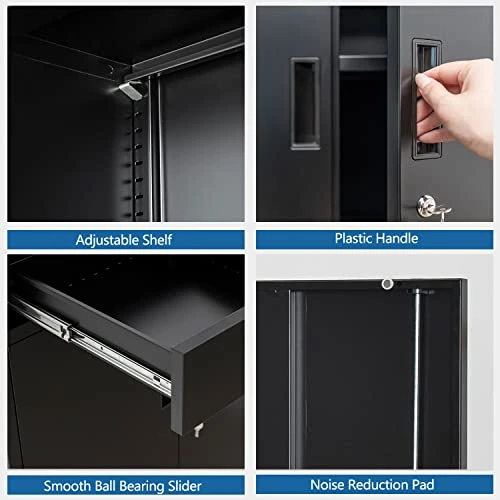 CJF Metal Storage Cabinet With 2 Doors And 2 Locking Drawers, Steel Storage Cabinets For Office/Home 36.2" H X 31.5" W X 15.7" D (Black) - Image 3