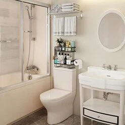 Godboat Over The Toilet Storage, 2-Tier Bathroom Organizer Shelves, Multifunctional Toilet Rack,No Drilling Space Saver With Wall Mounting Design (Black)