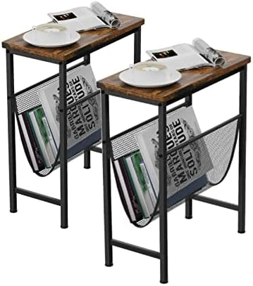Tangkula Narrow Side Table, End Table With Magazine Holder, 19.5 X 10 X 24 Inch, Wood Look & Black Metal Frame, Skinny Rectangle Sofa End Or Side Table For Small Spaces, Industrial Nightstand(1) - Image 7