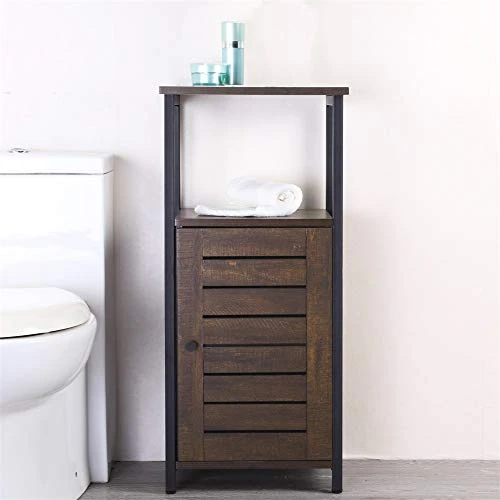 FIVEGIVEN Narrow Bathroom Storage Cabinet Rustic Industrial With Shutter Door/Shelf, Retro Espresso - Image 2