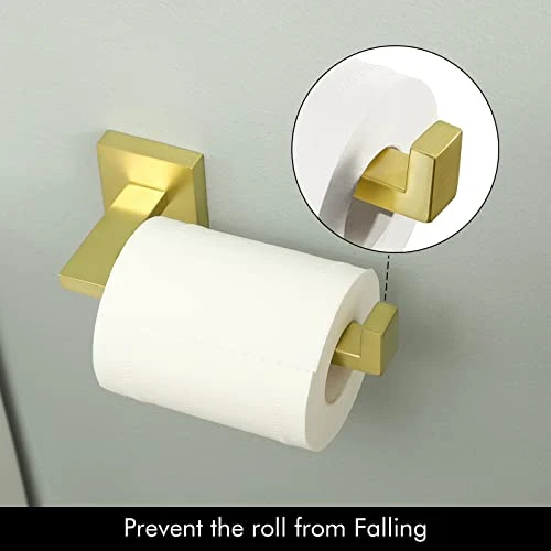 KES Gold Bathroom Hardware Set 2 Pieces, Toilet Paper Holder And Towel Ring Square Wall Mount, SUS304 Stainless Steel Brushed Gold, LA225BZ-22 - Image 6