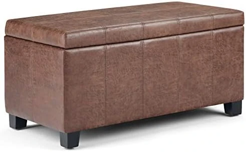 SIMPLIHOME Dover 36 Inch Wide Rectangle Lift Top Storage Ottoman Bench In Upholstered Tanners Brown Faux Leather, Footrest Stool, Coffee Table For The Living Room, Bedroom And Kids Room - Image 6