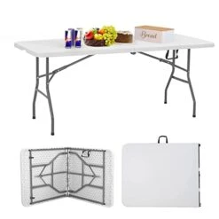FDW Folding Tables, Plastic 6ft Folding Table,Half Portable Foldable Table For Parties, Backyard Events,White