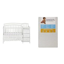 Dream On Me Casco 4 In 1 Mini Crib And Dressing Table Combo With Dream On Me 3 Portable Crib Mattress, White