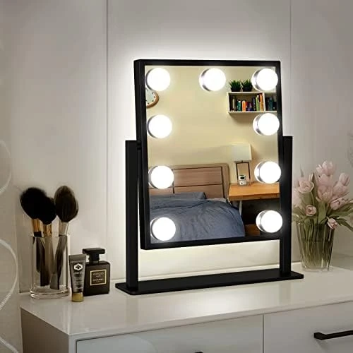WEILY Hollywood Vanity Mirror With Lights,Large Lighted Makeup Mirror With 3 Color Light & 12 Dimmable Led Bulbs,Smart Lighted Touch Control Screen & 360 Degree Rotation(White) - Image 8
