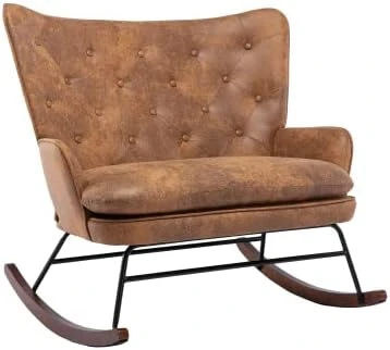 Polyester Rocker Armchair Oversized Tufted High Back Loveseat Chair Comfortable Glider Rocking Chair For Bedroom/Nursery/Living Room, Grey - Image 12