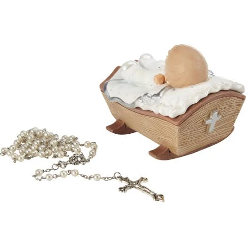 Precious Moments Baby In Cradle Baptism Rosary Box With White Rosary - Boy - Image 2