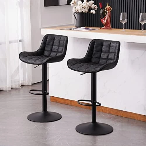 YOUNUOKE Black Bar Stools Set Of 2 Modern Upholstered Counter Height Barstools With Back Adjustable Swivel Bar Stool PU Leather Bar Chair Stools For Kitchen Islands - Image 5