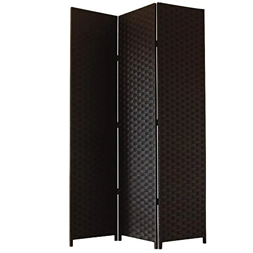 JVL Screen Folding Free Standing Decorative With Black Hinges Woven Paper, Black