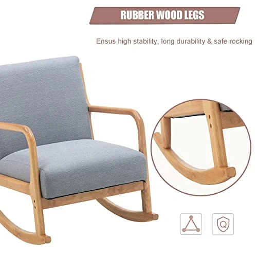 Altrobene Modern Rocking Chair, Accent Chair Glider Rocker, Lazy Lounge Arm Chair For Baby Nursery/Living Room/Bedroom, Grey, Waist Pillow Included - Image 6