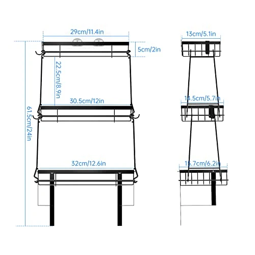 NiHome 3-Tier Metal Over-The-Toilet Bathroom Organizer With Hooks, Wall-Mounted Space-Saving Design, No-Drill Installation, Easy Assembly - Black - Image 2