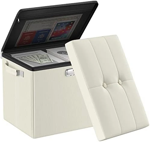 DocSafe Storage Ottoman With Lock,Fireproof Folding Ottoman Foot Rest Stool Storage Chest With Storage Safe For Important Documents,Waterproof 17 Inches Short Ottoman Foot Stool With Hanldes,Brown - Image 4