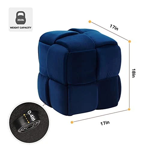 Vesgantti Foot Stool Ottoman, Cube Ottoman, Square Woven Upholstered Velvet Ottoman, Modern Foot Rest Stool, Padded Footstool For Living Room, Bedroom, Entryway (Blue) - Image 2