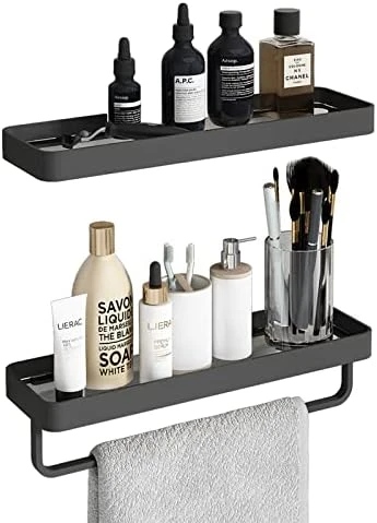 Danpoo Black Floating Shelf Bathroom Wall Shelf, 16" Tempered Glass Shelf Wall Mounted - Image 5