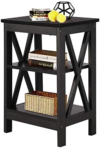 VECELO Modern Versatile Nightstands X-Design Side End Table Night Stand Storage Shelf With Bin Drawer For Living Room Bedroom, Antique Brown - Image 10