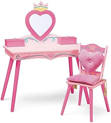 Wildkin Kids Princess Wooden Vanity And Chair Set For Girls, Vanity Features Mirror And Attached Jewelry Box And Music Box, Includes Matching Chair With Removable Backrest And Seat Cushion (Pink) - Image 9