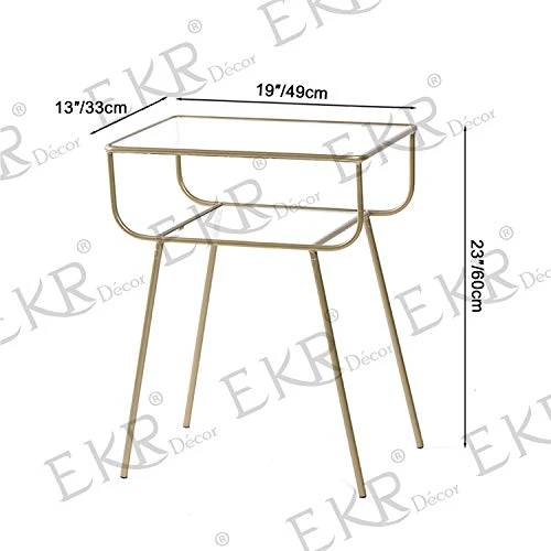 EKR Bedside Table Night Stands Side Table Tempered Glass Top For Bedrooms Living Room Mid Century Accent Metal Gold End Table Modern Living Furniture Home And Kitchen - Image 3