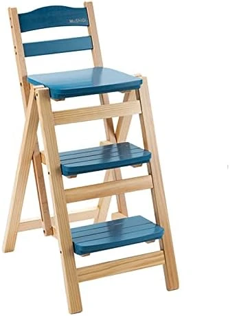 QQXX Folding Bar Stool Multifunctional 3 Step Ladder,Solid Wood Ladder Stool Counter Height Tall Stool,Portable Foldable Stool Step Stool For Adults Kitchen Outdoor(21.5β X 15.7β X 34.6β, Gray) - Image 9