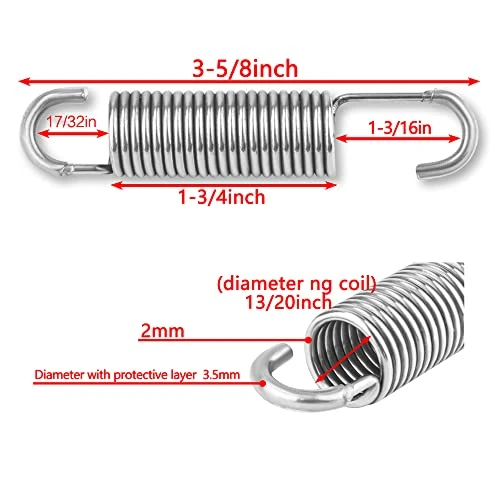 GNPADR 3-5/8" (2 Pieces) Stainless Steel Replacement Recliner Sofa Mechanism Tension Spring - Long Neck Hook - Image 2