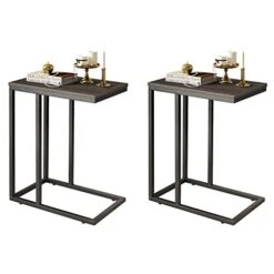 WLIVE Side Table Set Of 2, C Shaped End Table For Couch, Sofa And Bed, Large Desktop C Table For Living Room, Bedroom, Gray And Black