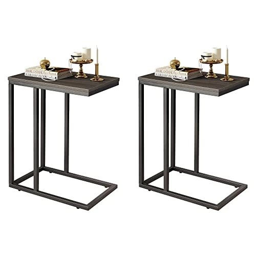 WLIVE Side Table Set Of 2, C Shaped End Table For Couch, Sofa And Bed, Large Desktop C Table For Living Room, Bedroom, Gray And Black