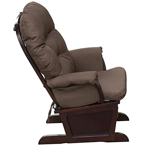 HOMCOM Nursery Glider Rocking Chair With Ottoman, Thick Padded Cushion Seating And Wood Base, Brown - Image 7