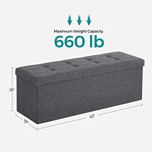 SONGMICS 43 Inches Folding Storage Ottoman Bench, Storage Chest, Foot Rest Stool, Bedroom Bench With Storage, Holds Up To 660 Lb, Dark Gray ULSF77K - Image 3
