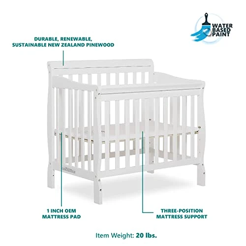 Dream On Me Aden 4-in-1 Convertible Mini Crib In White, Greenguard Gold Certified, Non-Toxic Finish, New Zealand Pinewood, With 3 Mattress Height Settings - Image 4