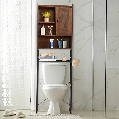 ALIMORDEN Over-The-Toilet Storage Rack, 3-Tier Bathroom Storage Organizer, Freestanding Space Saver With 2 Hooks For Paper Holder - Image 7