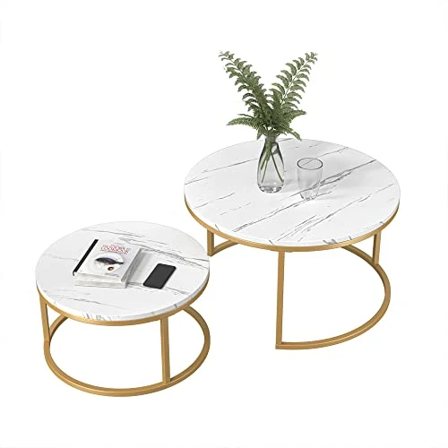 Knowlife Modern Nesting Coffee Table Round, Golden Color Frame With Wood Top For Small Space And Living Room, 32β - Image 5