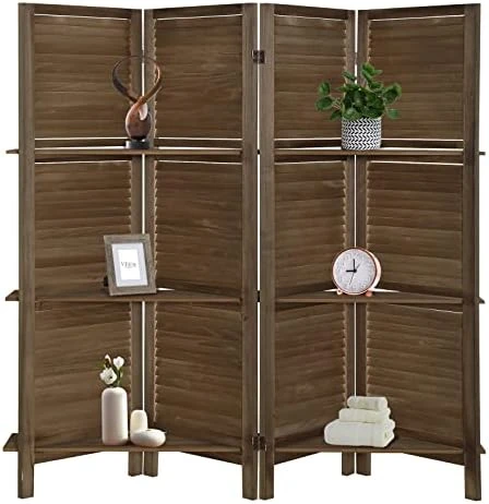 Babion Room Divider With Shelves,4 Panel Room Divider Wall,White Room Dividers And Folding Privacy Screens,Partition Room Dividers For Bedroom, Garden, Office, Study Room (White) - Image 7