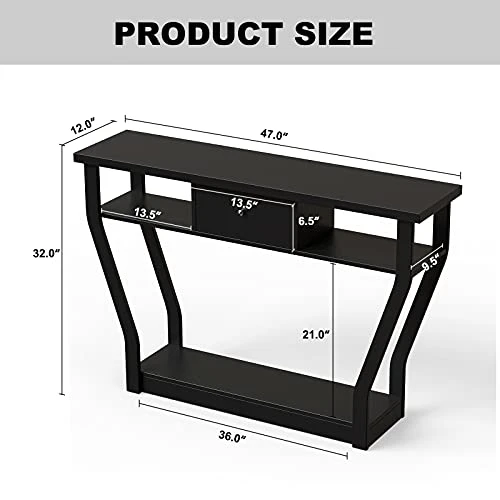 WATERJOY 47" Modern Entryway Wooden Accent Table With Drawer, Bottom Shelf, Mufti-Functional Home Furniture For Hallway, Living Room, Bedroom, Office Accent Hall Table - Image 4