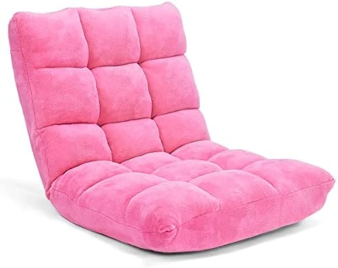 Giantex Floor Chairs For Adults - Floor Gaming Chair With Back Support, Coral Velvet, 14 Adjustable Position, Thick Sponge Padding, Floor Seating Lounge For Reading, Watching TV, Meditation (Gray) - Image 10