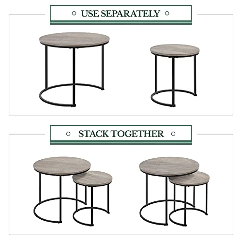 Topeakmart Nesting Side Tables Set Of 2, Modern Round End Tables W/Waterproof Scratch Resistant Surface & Sturdy Metal Base For The Living Room,Guestroom, Balcony, Apartment And Small Space,Gray - Image 5