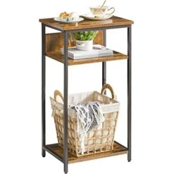 IBUYKE Tall Side Table,3-Tier End Table, Telephone Table With Storage Shelves, Nightstand,for Living Room, Bedroom, Kitchen,Rustic Brown UTMJ408H