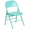 Flash Furniture 4 Pack HERCULES COLORBURST Series Tantalizing Teal Triple Braced & Double Hinged Metal Folding Chair