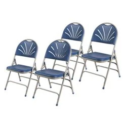 OEF Furnishings Heavy Duty Plastic Fan Back Folding Chair With Triple Brace, Blue