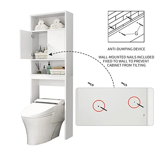 Aisfure Over The Toilet Storage Cabinet White 77", 3-Tier Bathroom Space Saver, Bathroom Organizer Shelf Over Toilet, Freestanding Multifunctional Laundry Organizer Toilet Rack - Image 5