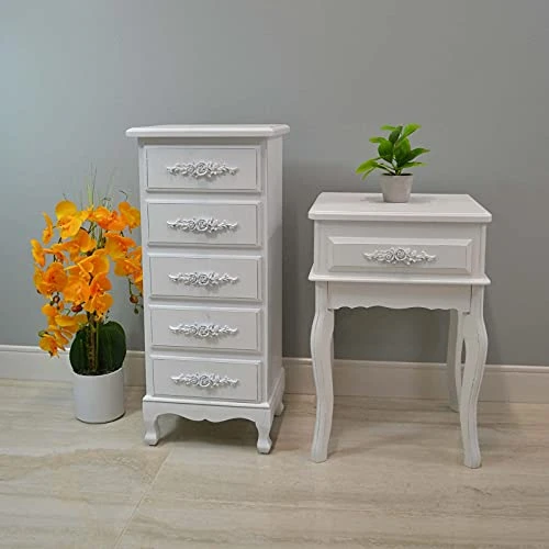Westcharm White Vintage Nightstand | Queen Anne End Table | Wood Antique Shabby Chic Side Table | Small Wooden Victorian Bedside Table | Accent Table For Kids Room With One Drawer And Curved Legs - Image 5