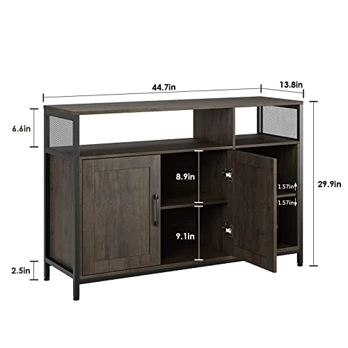 HITHOS Kitchen Buffet Cabinet, Accent Sideboard Buffet With Storage, Wood Floor Storage Cabinet With Doors And Shelves, Industrial Living Room Dining Room Furniture, Dark Brown - Image 6
