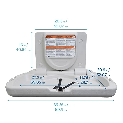 ECR4Kids Horizontal Wall-Mounted Changing Station With Slim Back, Baby Changer, White Granite - Image 2