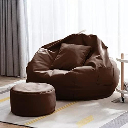 Kushuvi 4XL Bean Bag Cover With Footrest With Cushion Without Beans Only Cover ( Faux Leather ) ( Yellow - 4XL ) - Image 6