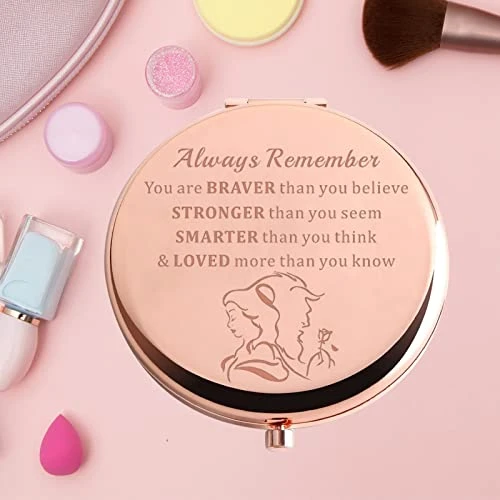 KEYCHIN Beauty Fairy Movie Pocket Mirror Princess Belle Fans Gifts Always Remember You Are Braver Stronger Smarter Than You Think Compact Mirror For Women Girls Teenagers (Beauty Beast Mirror-RG) - Image 4