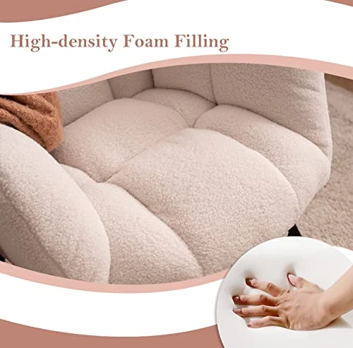 Polaris Garden Nursery Rocking Chair, Modern Teddy Fabric Nursing Chair For Mom And Baby, Accent Upholstered Rocker Glider Chair With High Backrest For Nursery Bedroom Living Room (Ivory White) - Image 3