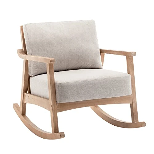 MELLCOM Nursery Rocking Chairs, Upholstered Glider Rocker With Solid Frame And Cushion, Comfy Accent Armchair For Nursery, Living Room And Bedroom