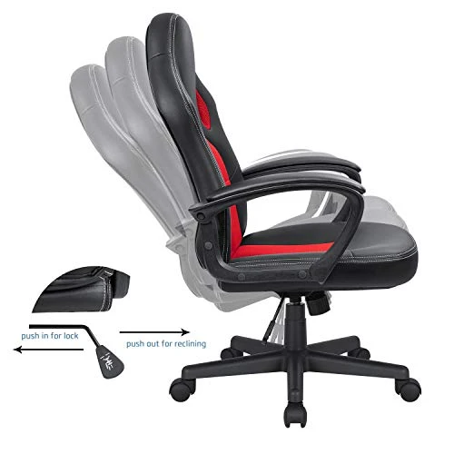 KaiMeng Office High Back Leather Computer Ergonomic Height Adjustable Racing Game Desk Executive Conference Task Chair, 19.5" X 20.1" X 44.2", Red - Image 6