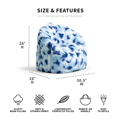 Big Joe Milano Bean Bag Chair, Indigo Tie Dye Plushie Fur, 2.5ft - Image 3