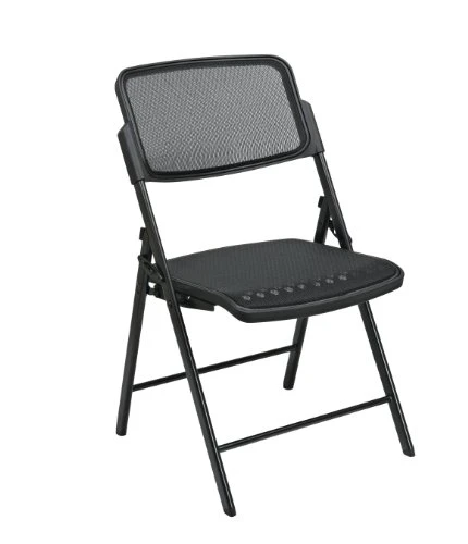 Office Star Deluxe Breathable ProGrid Seat And Back Folding Chair 2-Pack, Black Finish Frame